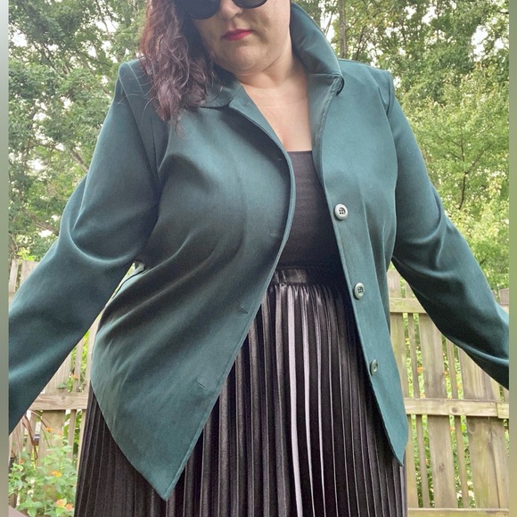 VINTAGE 90s DARK GREEN BLAZER JACKET | OVERSIZED BUTTON FRONT | 48” WAIST | XL - Picture 4 of 12